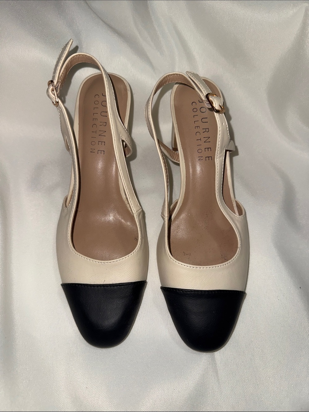 Journee Collection Cream Slingback Pumps with Black Cap Toe